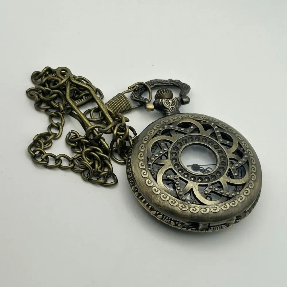Decree Antiqued Bronze Finish Filigree Style Cover Pocket Quartz Watch